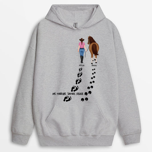 1187HFR1 Cadeau Personnalise Sweat a Capuche Marche Seule Cheval Amoureux des animaux_67652d2b 6857 44b6 a52e 7f89db663d87