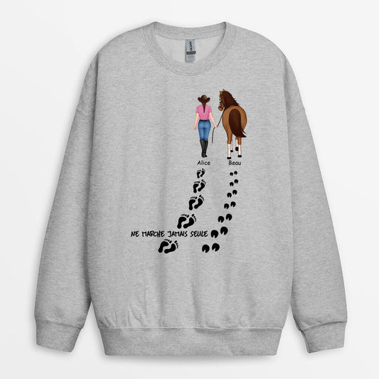 1187WFR1 Cadeau Personnalise Sweatshirt Marche Seule Cheval Amoureux des animaux_e530decb 14b6 44f6 9680 0483683349de