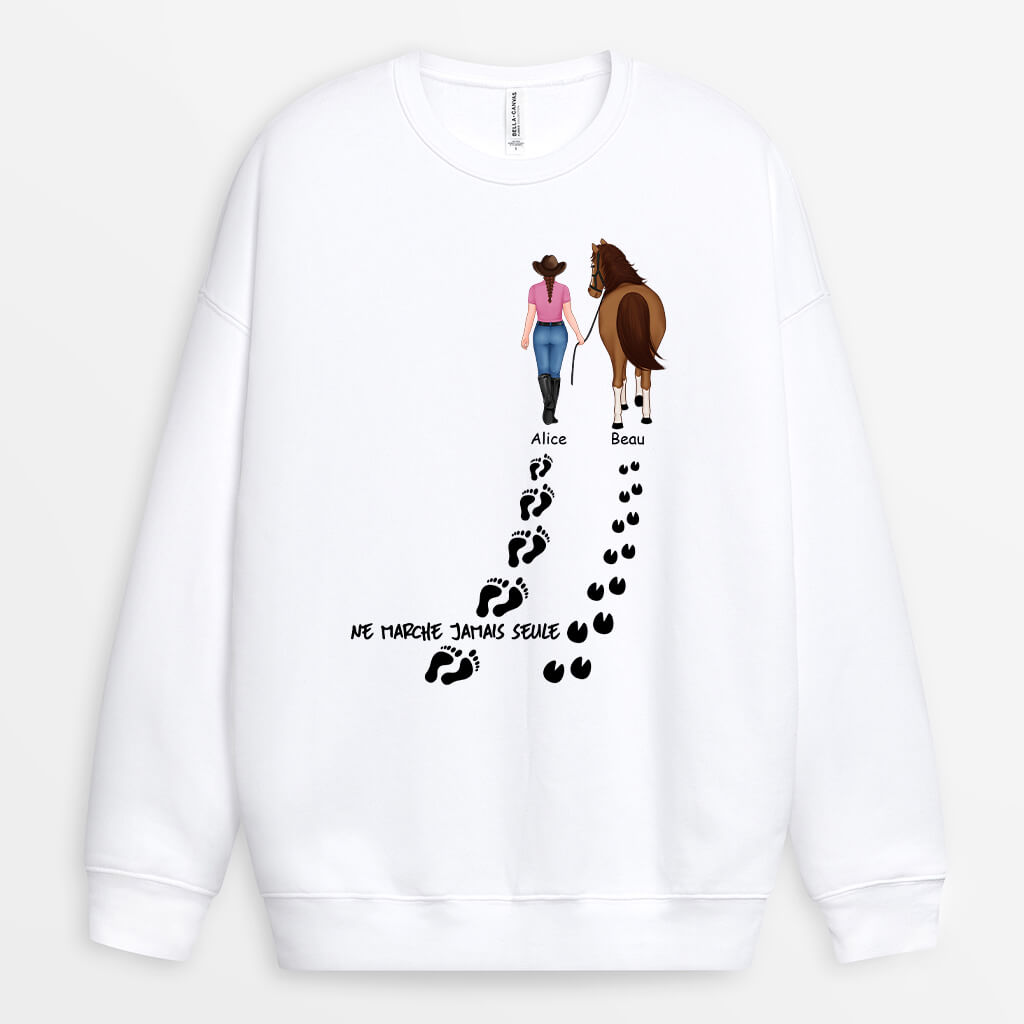 1187WFR2 Cadeau Personnalise Sweatshirt Marche Seule Cheval Amoureux des animaux