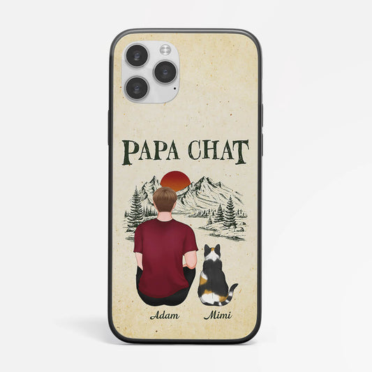 1196FFR1 Cadeau Personnalise Coque Telephone Maman Chat Papa Chat Amoureux des animaux