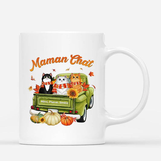 1207MFR1 Cadeau Personnalise Mug Maman Chat Papa Chat Automne Amoureux des animaux