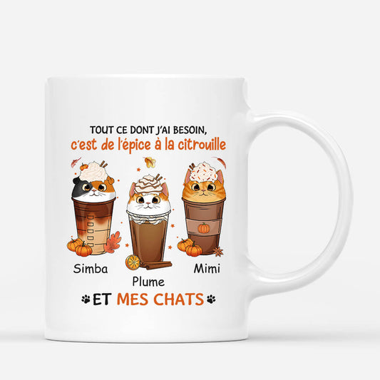 1208MFR1 Cadeau Personnalise Mug Besoin Epice Citroulle Chat Amoureux des animaux