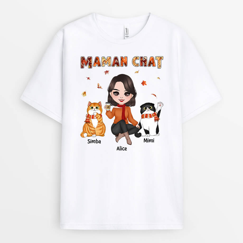 1210AFR1 Cadeau Personnalise T shirt Maman Chat Automne Amoureux des animaux