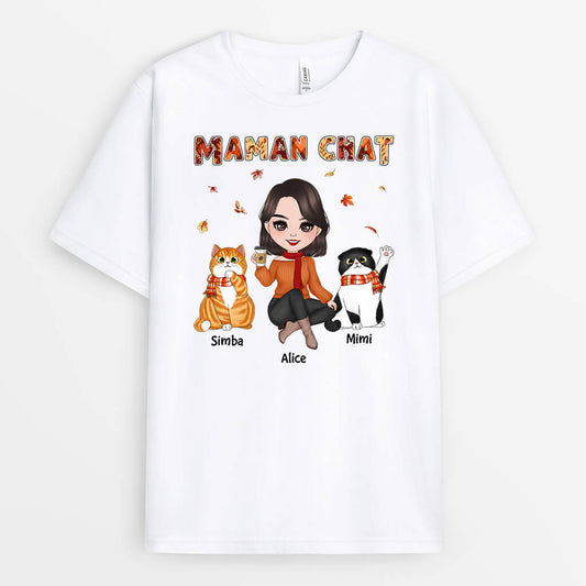 1210AFR1 Cadeau Personnalise T shirt Maman Chat Automne Amoureux des animaux