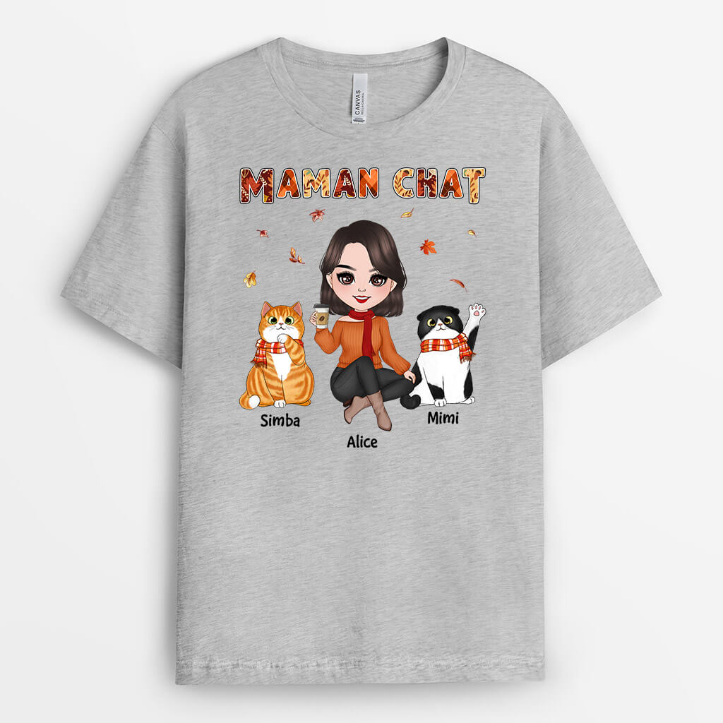 1210AFR2 Cadeau Personnalise T shirt Maman Chat Automne Amoureux des animaux