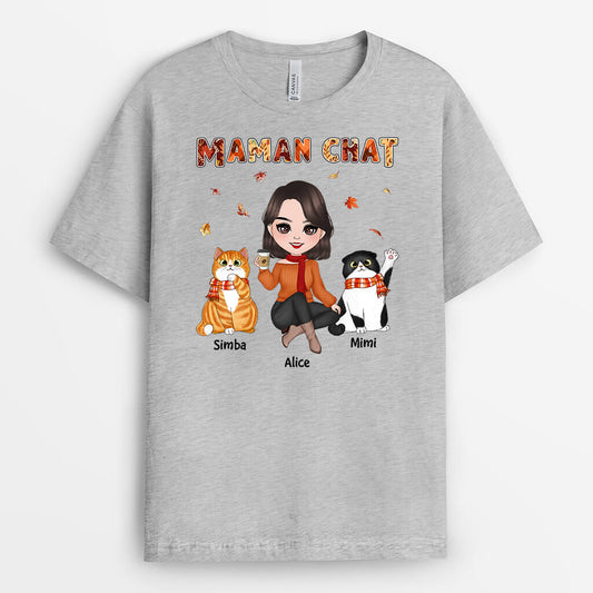 1210AFR2 Cadeau Personnalise T shirt Maman Chat Automne Amoureux des animaux