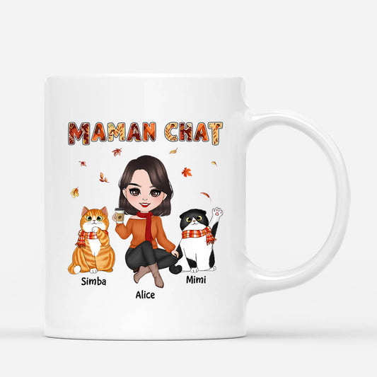 1210MFR1 Cadeau Personnalise Mug Maman Chat Automne Amoureux des animaux