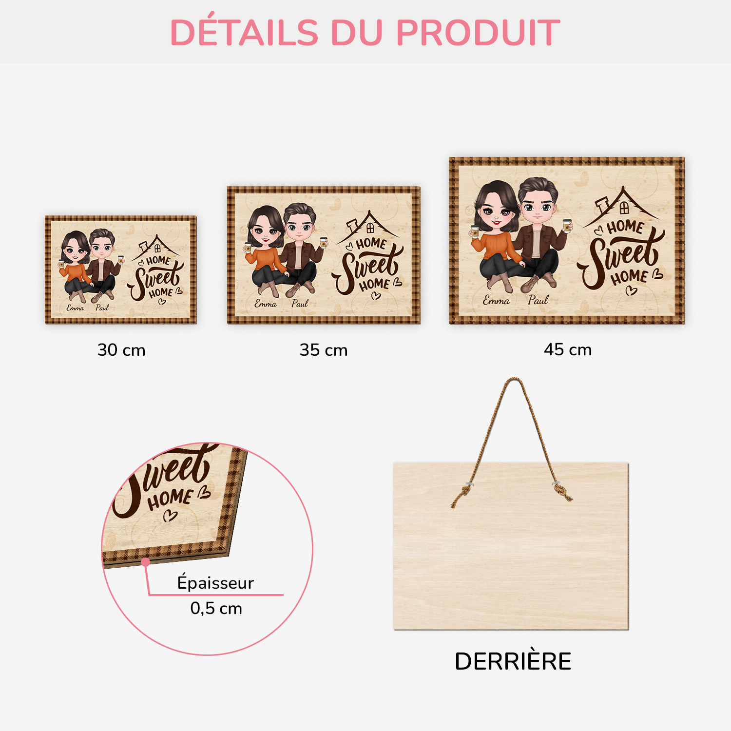 1212QFR3 plaque en bois personnalisee pour couple maison douce 1212qkh0g