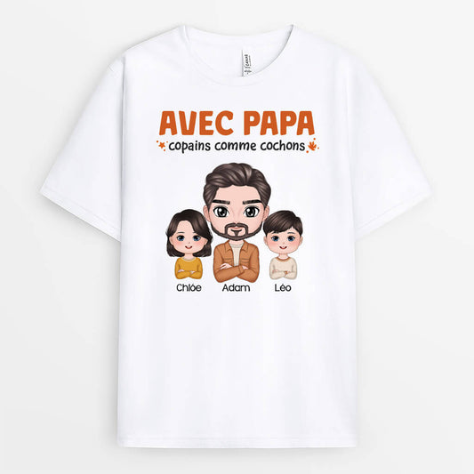 1219AFR1 Cadeau Personnalise T shirt Copains Cochons Papa