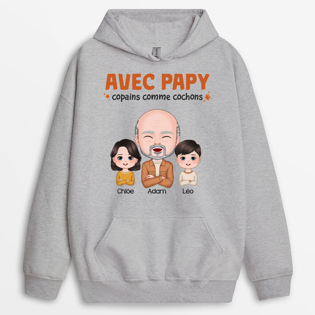 1219HFR2 Cadeau Personnalise Sweat a Capuche Copains Cochons Papa