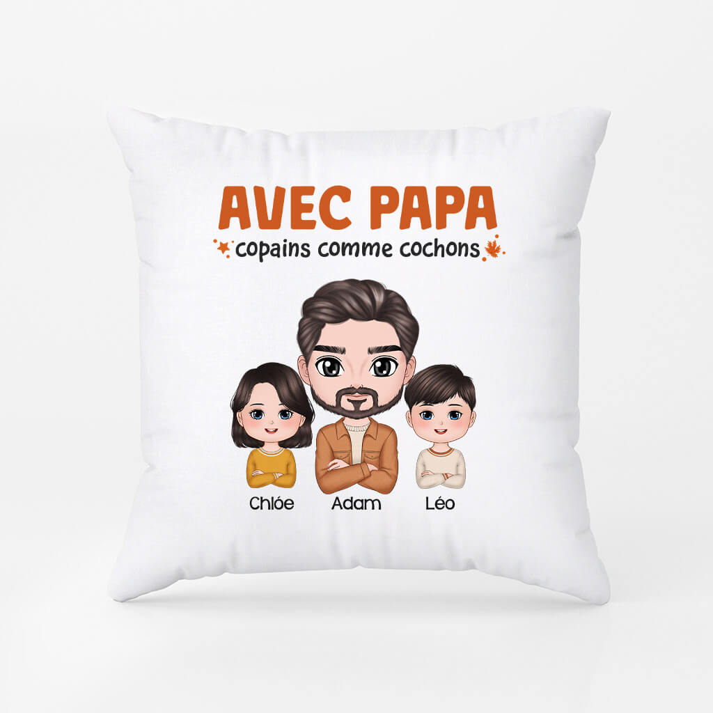 1219PFR1 Cadeau Personnalise Coussin Copains Cochons Papa