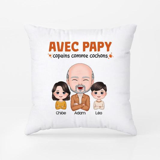 1219PFR2 Cadeau Personnalise Coussin Copains Cochons Papa