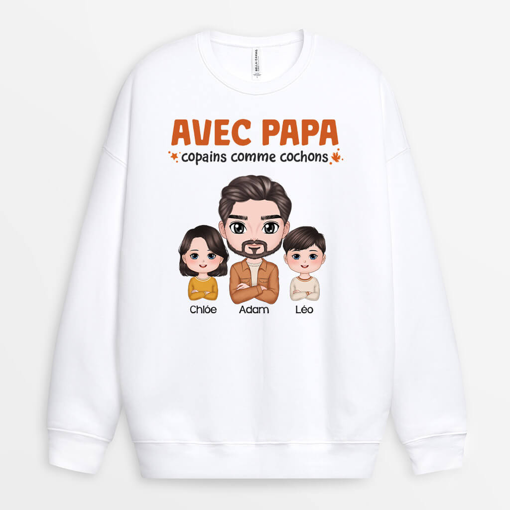 1219WFR1 Cadeau Personnalise Sweatshirt Copains Cochons Papa