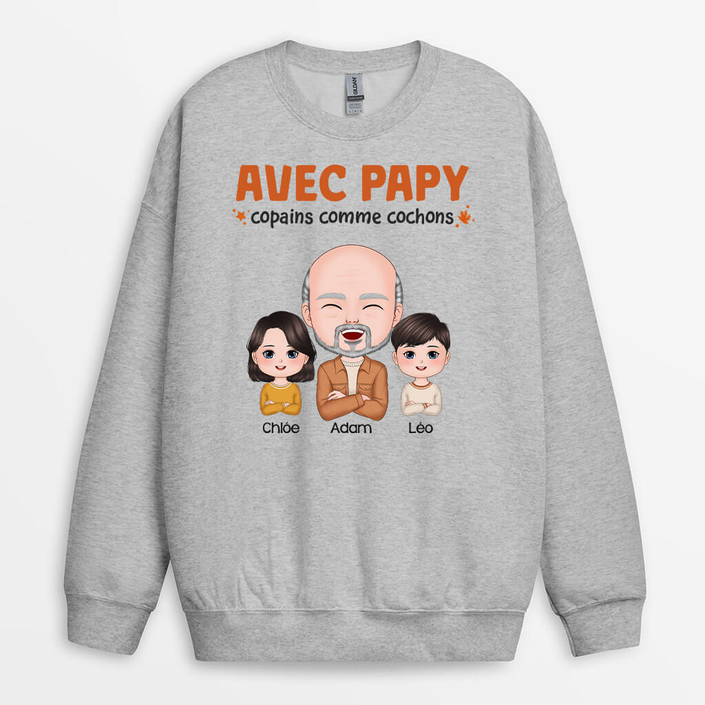 1219WFR2 Cadeau Personnalise Sweatshirt Copains Cochons Papa