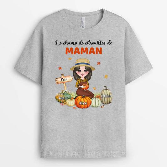 1224AFR2 Cadeau Personnalise T shirt Champ Citrouilles Mamie Automne Maman