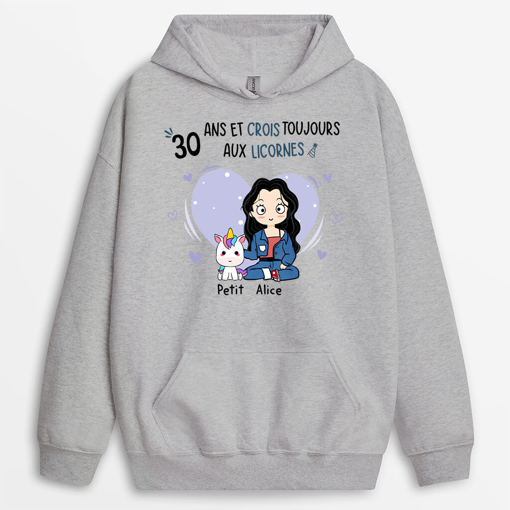 1244HFR2 sweat a capuche 21 ans et crois toujours aux licornes personnalise