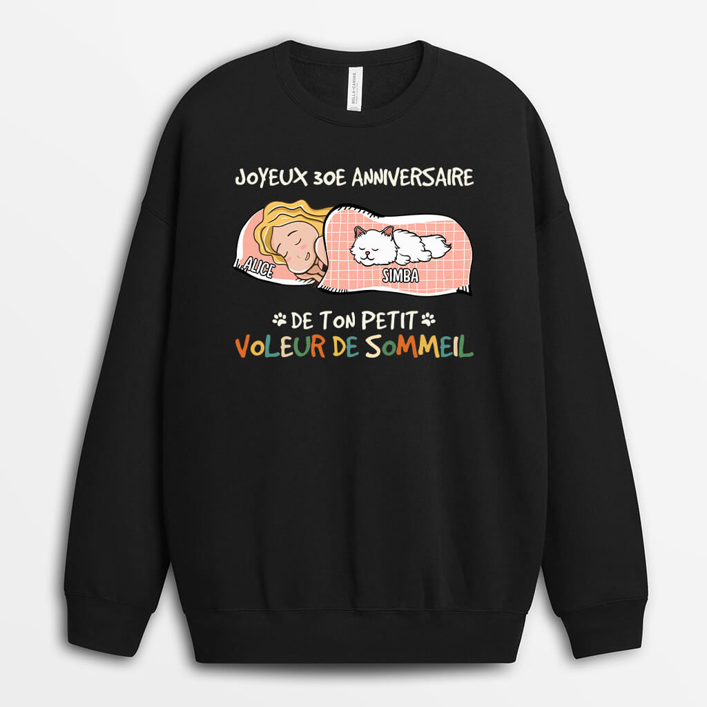 1246WFR1 sweatshirt joyeux 30e anniversaire petit voleur de sommeil personnalise