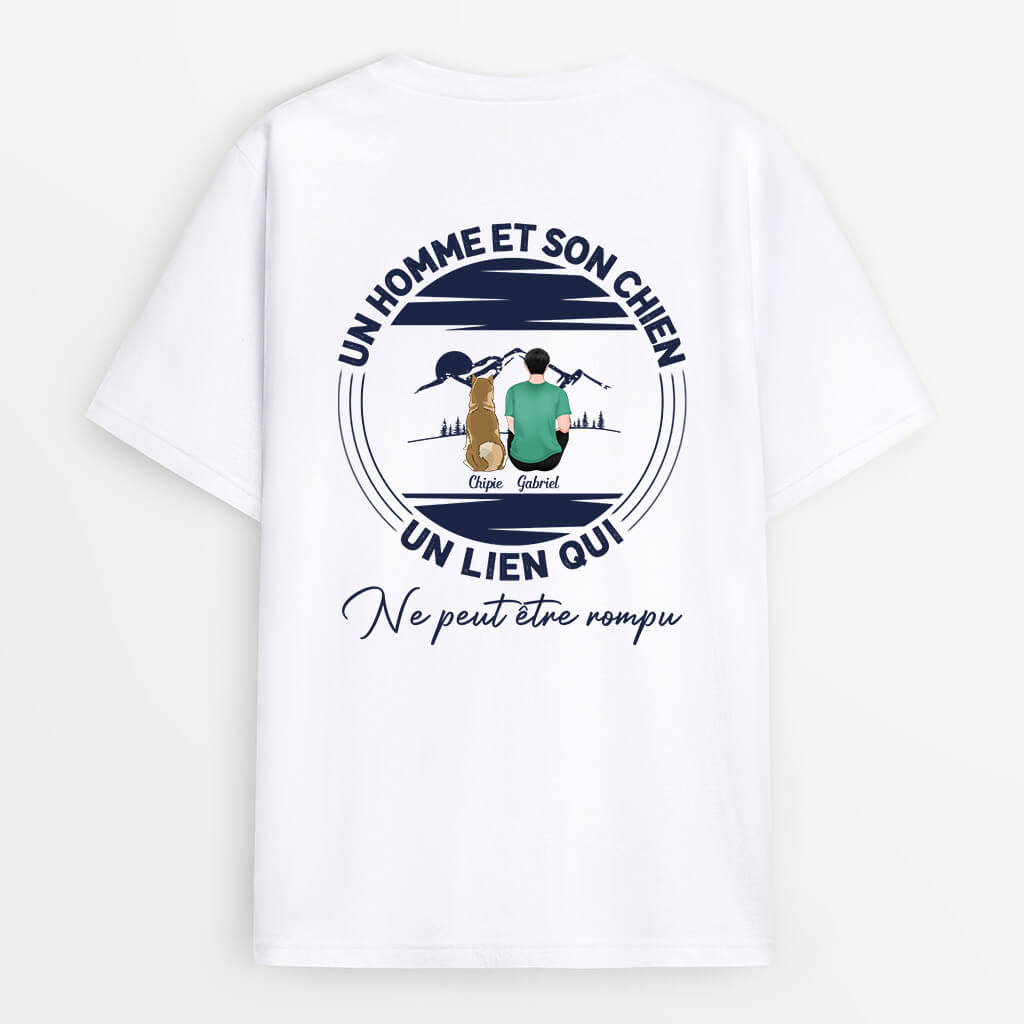 1263AFR1 t shirt un homme et son chien un lien qui ne peut etre rompu montagnes personnalise