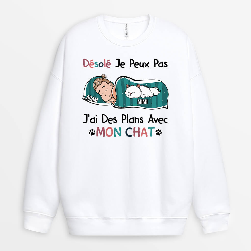 1287WFR1 sweatshirt jai des plans avec mon chat personnalise