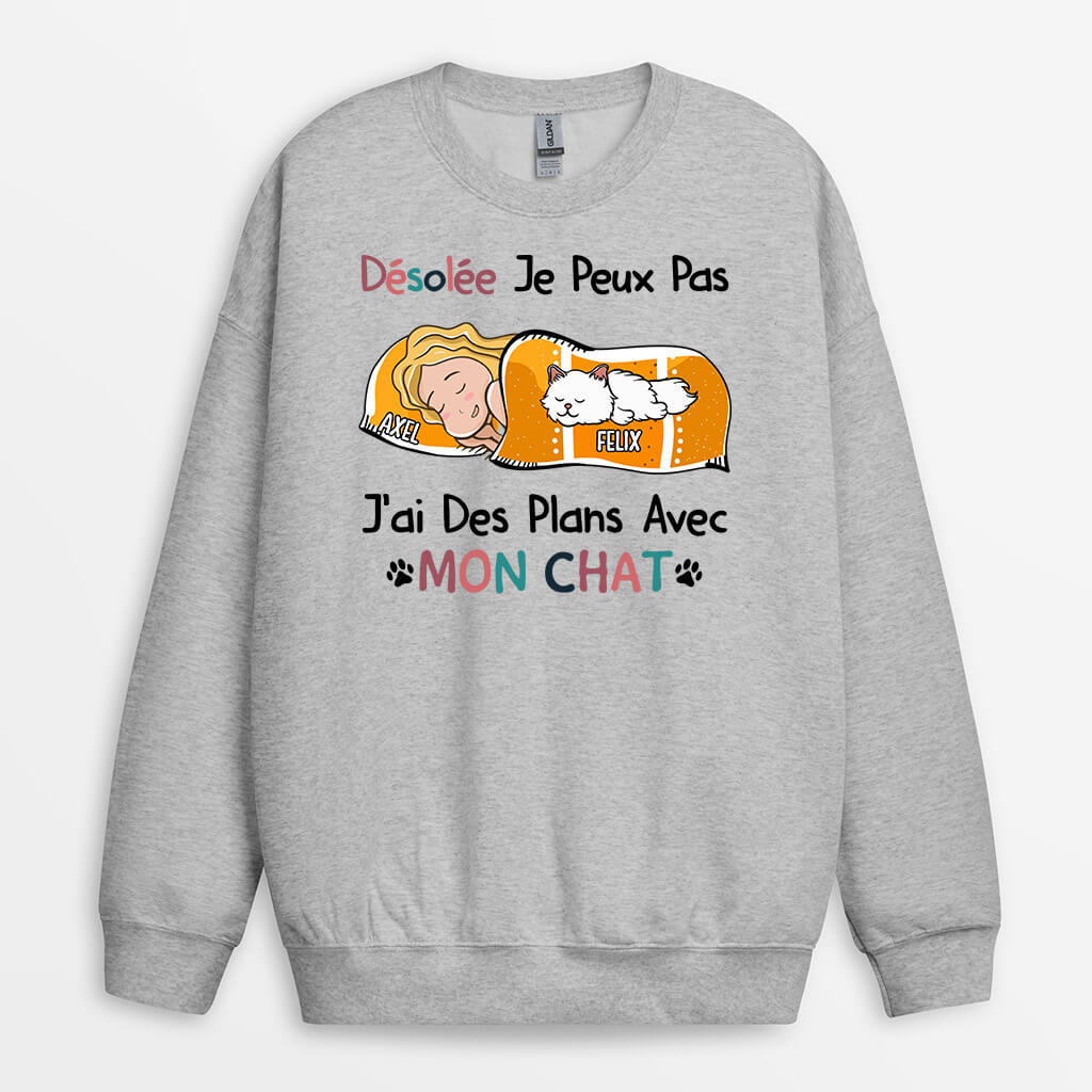 1287WFR2 t shirt jai des plans avec mon chat personnalise