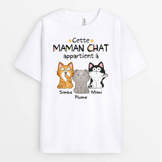 1295AFR1 t shirt cette maman ce papa chat appartient a personnalise