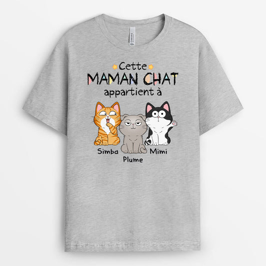 1295AFR2 t shirt cette maman ce papa chat appartient a personnalise