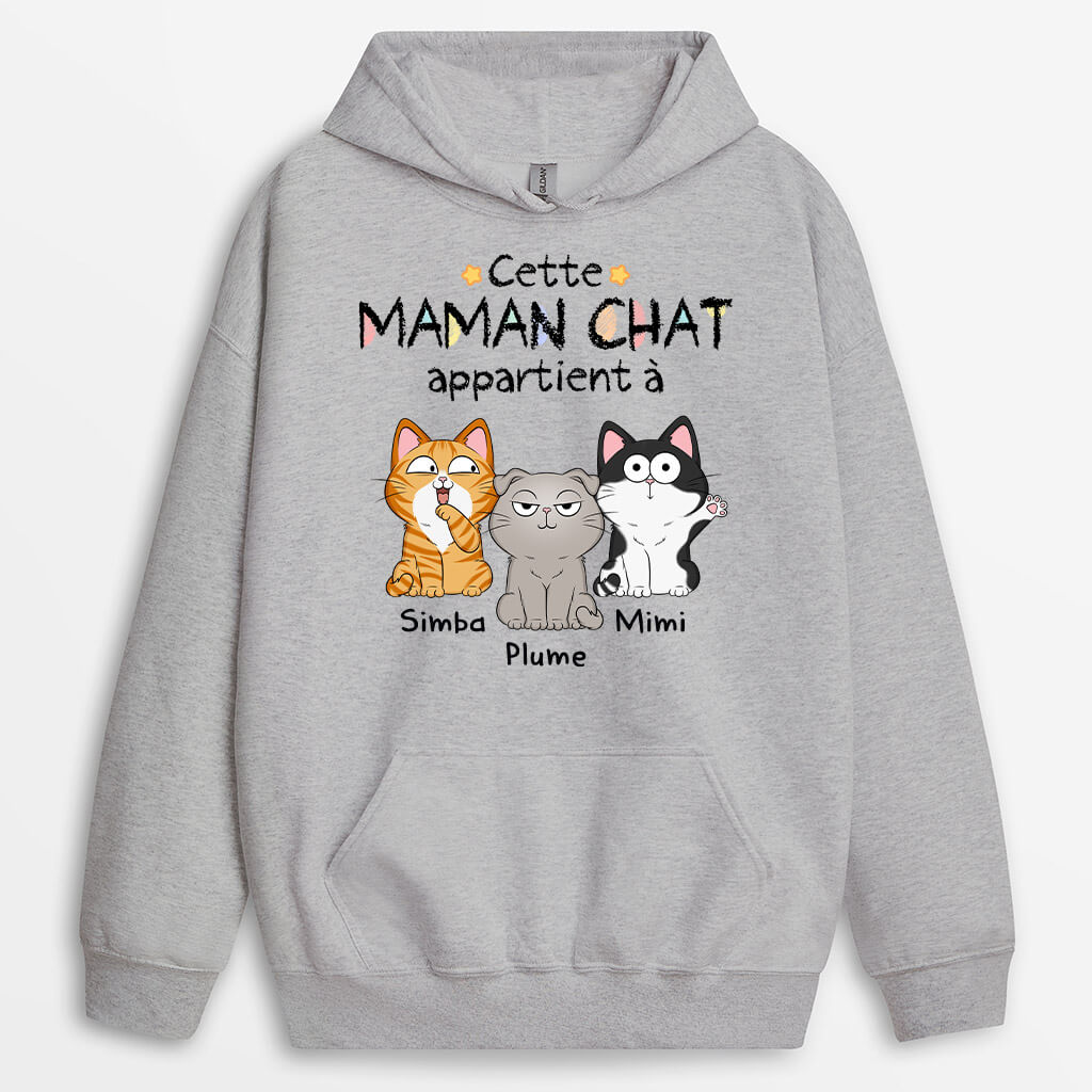 1295HFR2 sweat a capuche cette maman ce papa chat appartient a personnalise