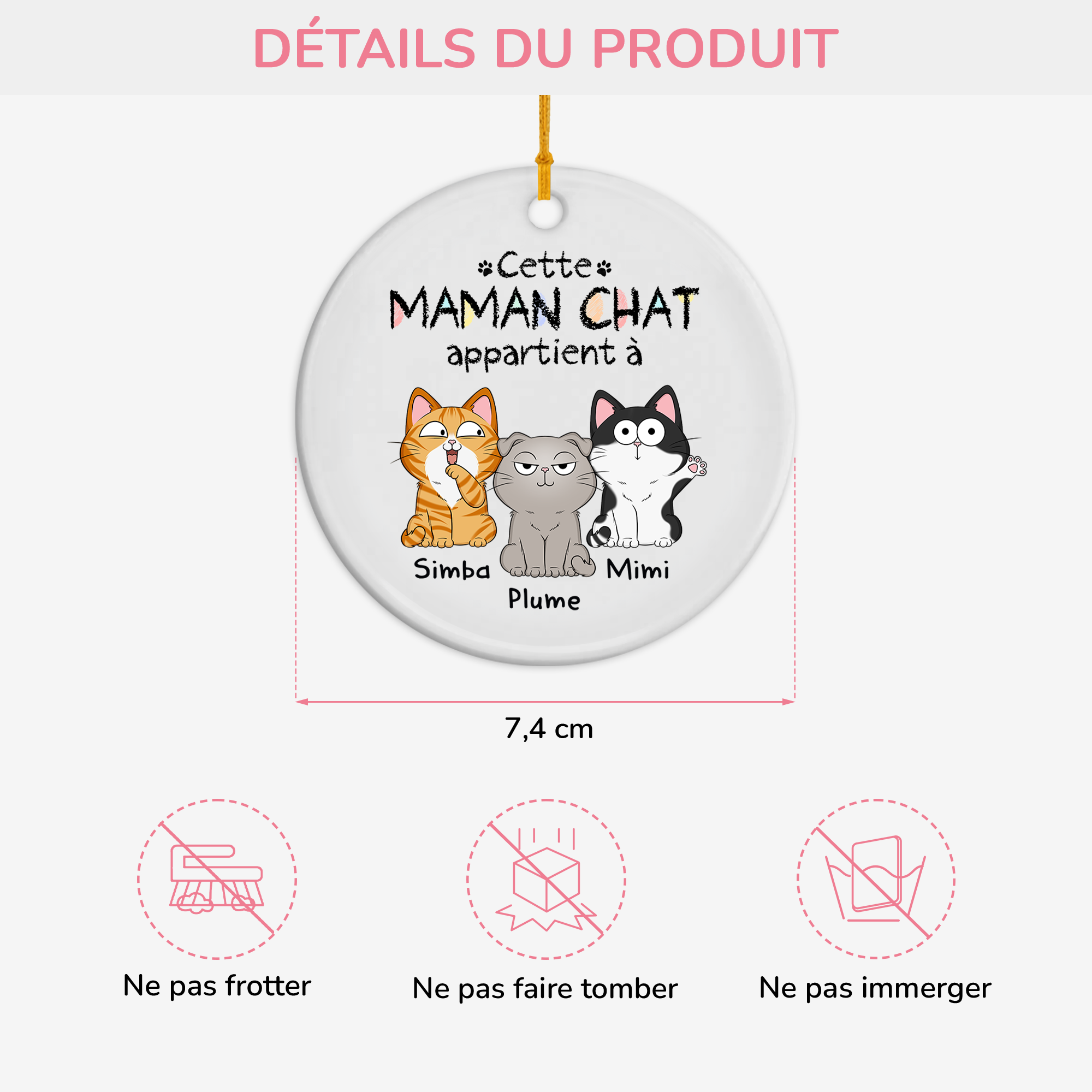 1295OFR3 ornement ceramique personnalise avec chat mignon cette maman appartient a 1295o