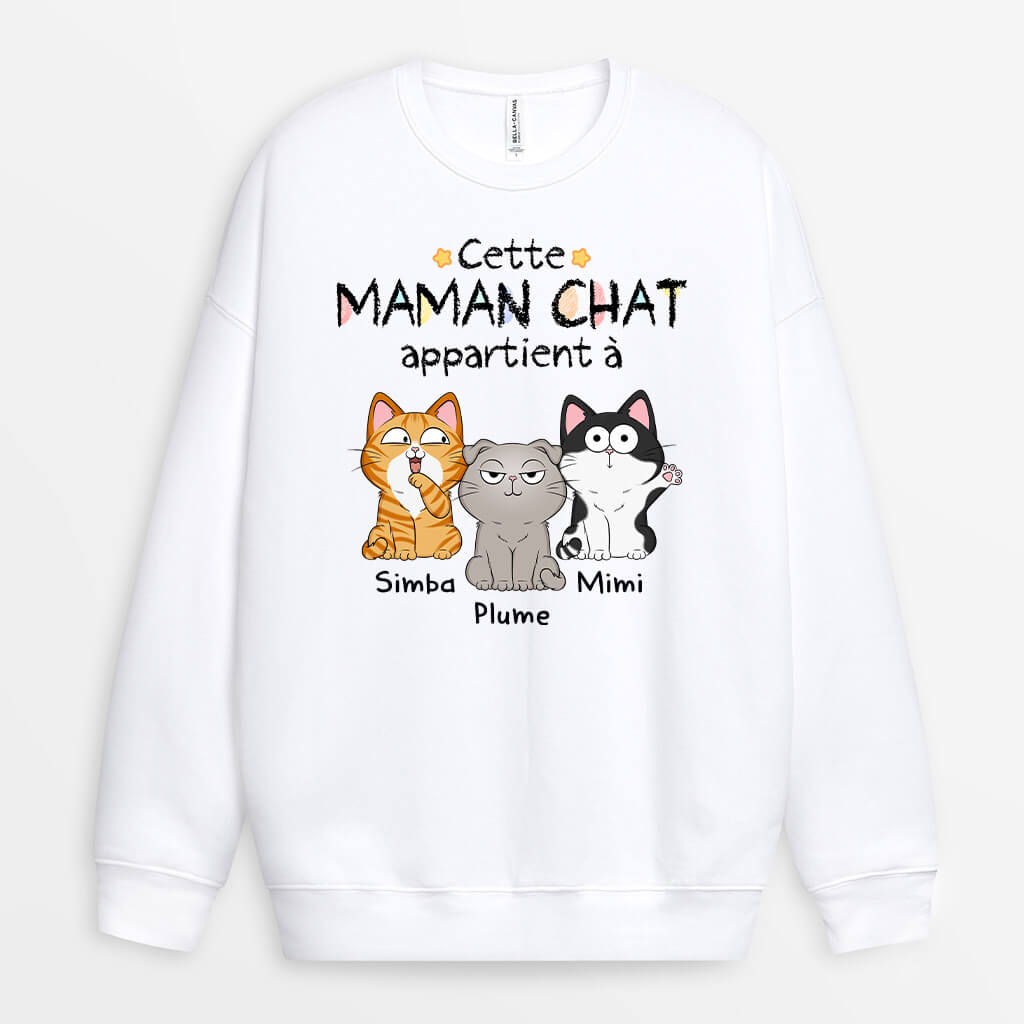 1295WFR1 sweatshirt cette maman ce papa chat appartient a personnalise