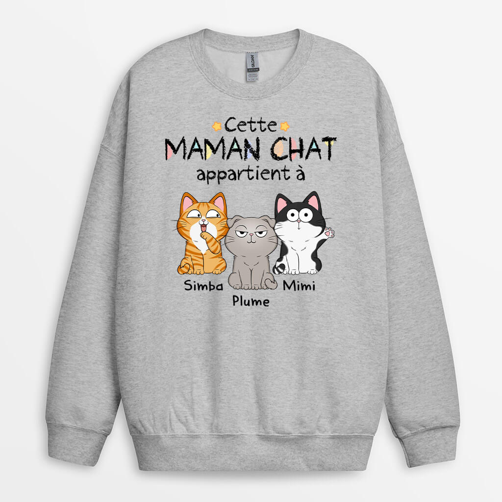 1295WFR2 sweatshirt cette maman ce papa chat appartient a personnalise