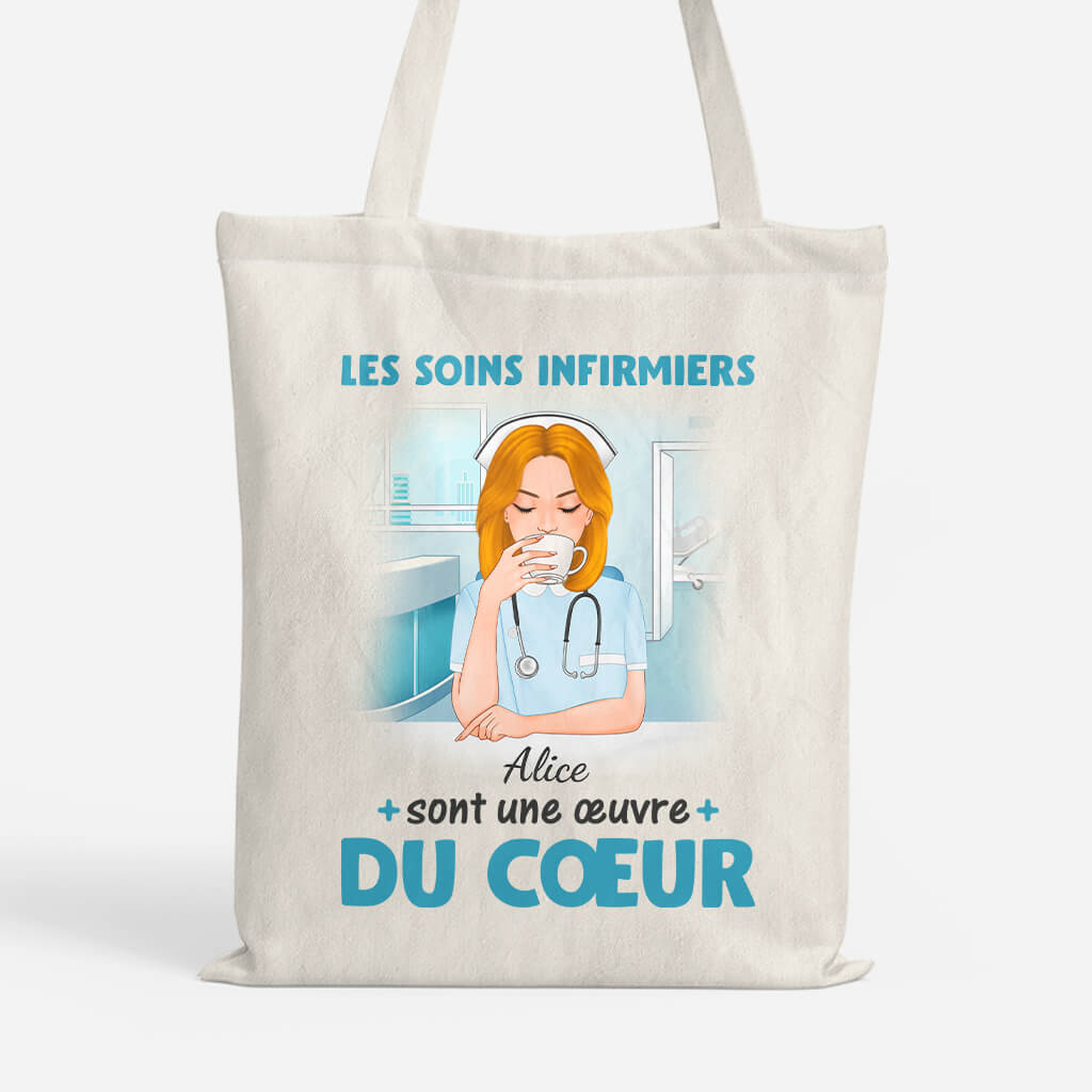 1300BFR1 tote bag les soins infirmiers sont une oeuvre du coeur personnalise