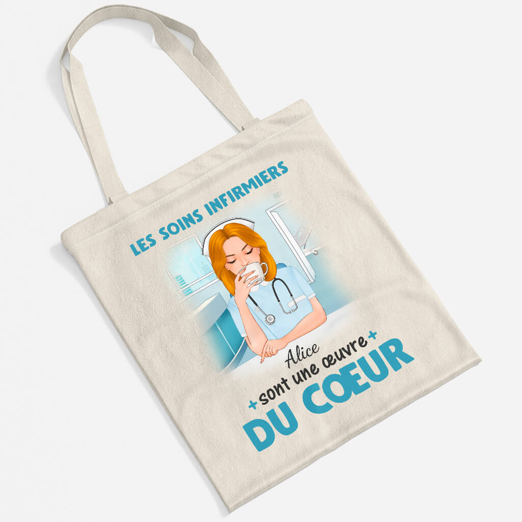 1300BFR2 tote bag les soins infirmiers sont une oeuvre du coeur personnalise