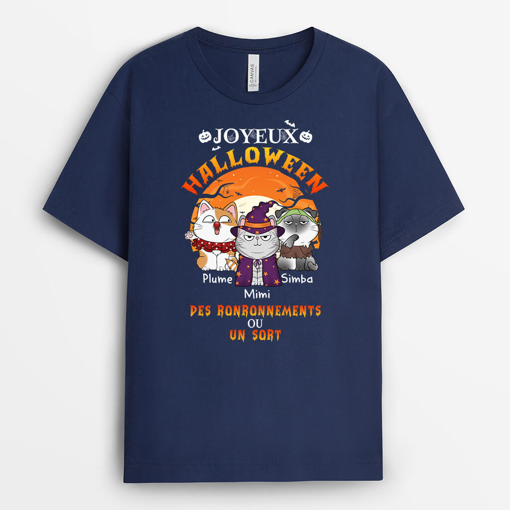 1302AFR2 t shirt joyeux halloween des ronronnements ou un sort personnalise