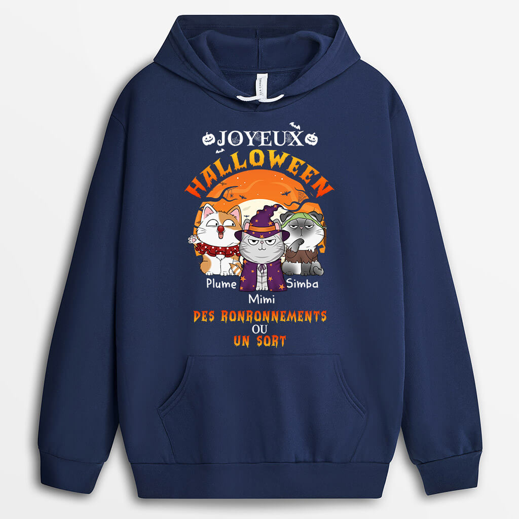 1302HFR1 sweat a capuche joyeux halloween des ronronnements ou un sort personnalise