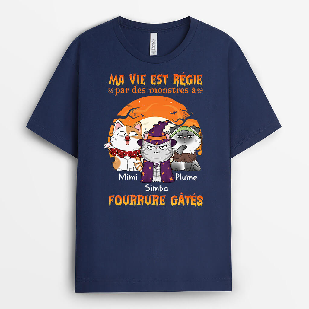 1303AFR2 t shirt ma vie est regie par un monstre a fourrure gate personnalise