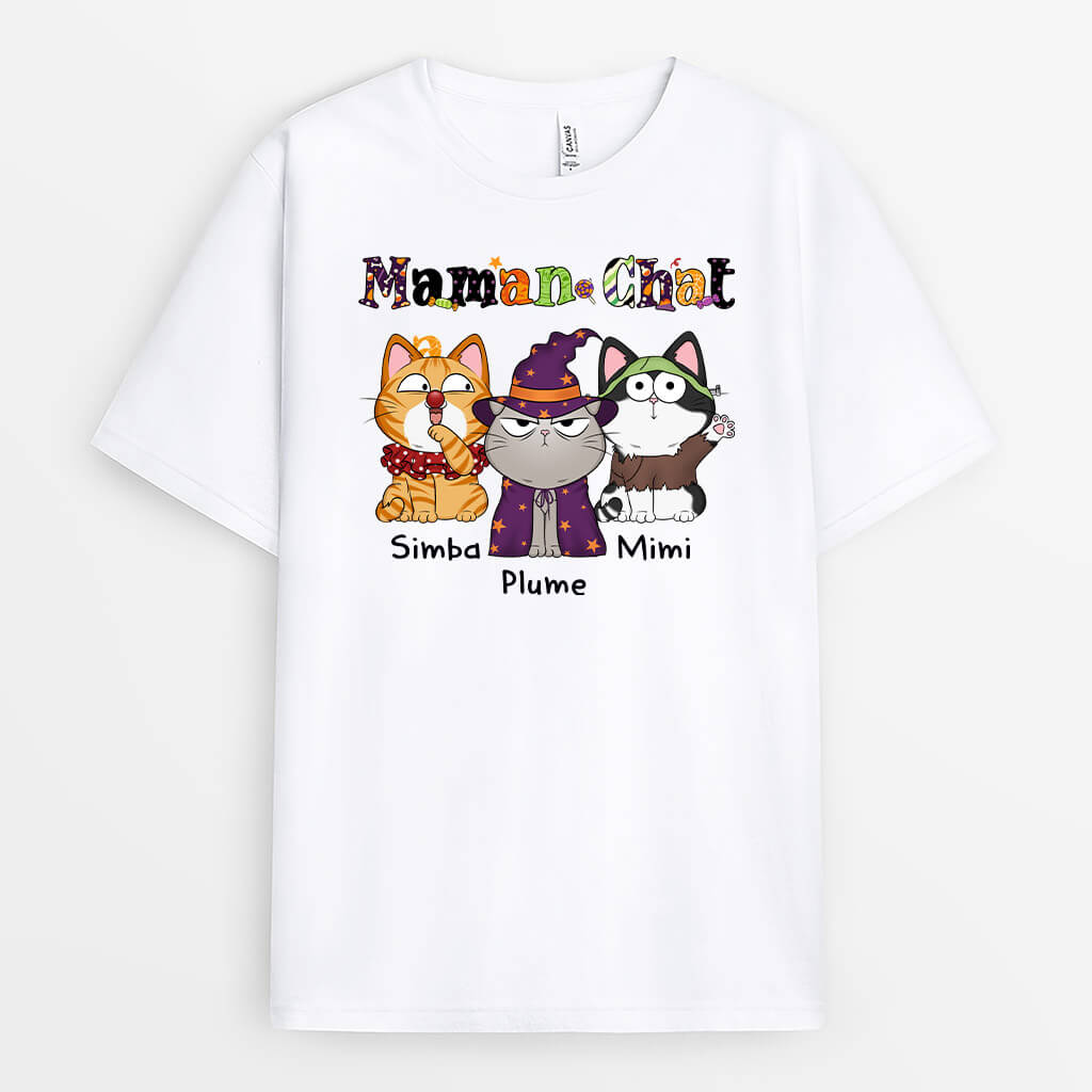 1311AFR1 t shirt maman chat mimi motif halloween personnalise