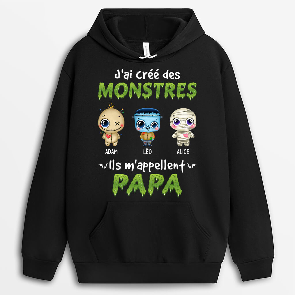 1317HFR1 sweat a capuche jai cree des monstres ils mappellent papa personnalise