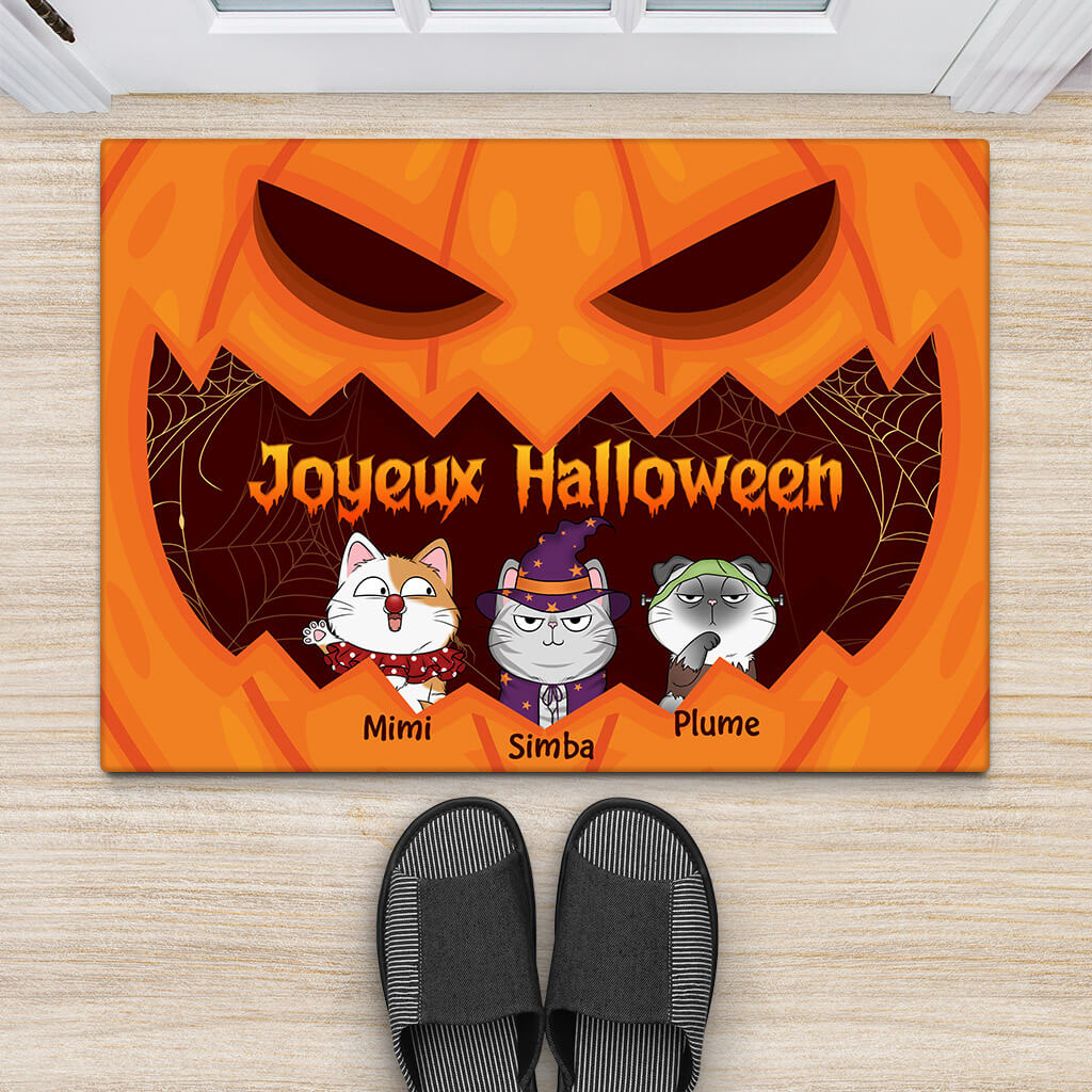 1325DFR2 paillasson joyeux halloween chat citrouille personnalise