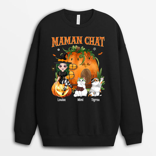 1328WFR1 sweatshirt maman chat deguisement pour halloween personnalise