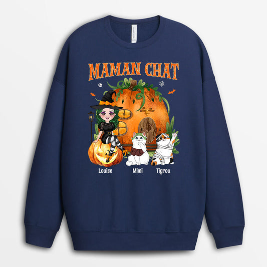 1328WFR2 sweatshirt maman chat deguisement pour halloween personnalise
