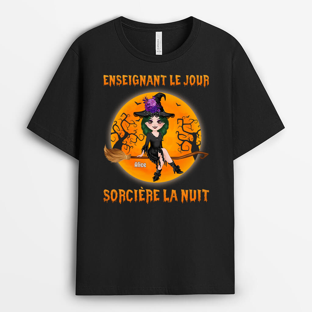 T-shirt Femme "Sorcière" Humour Halloween - Coupe Petites, Couleur Heather Black