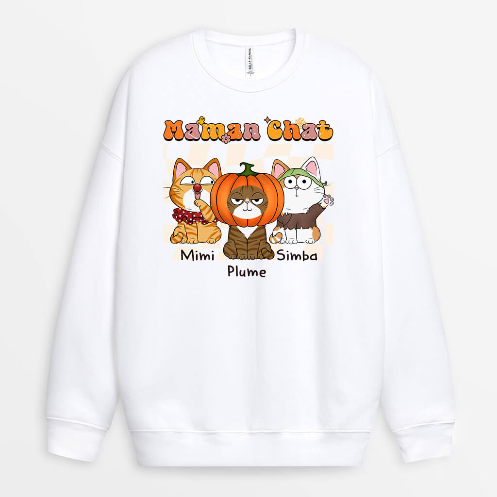 1349WFR2 sweatshirt la maman chat style retro halloween personnalise