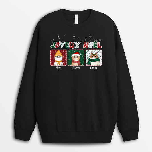 1358WFR1 sweatshirt joyeux noel chats personnalise