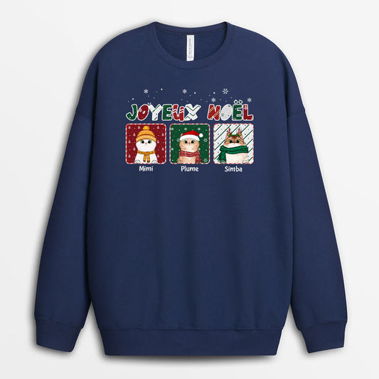 1358WFR2 sweatshirt joyeux noel chats personnalise