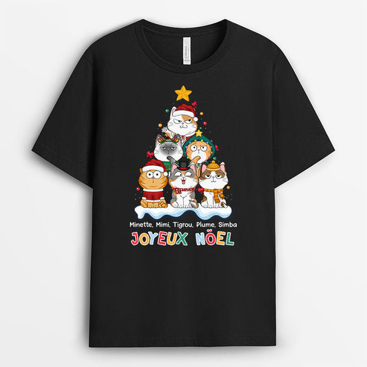 1369AFR1 t shirt joyeux noel avec chats personnalise