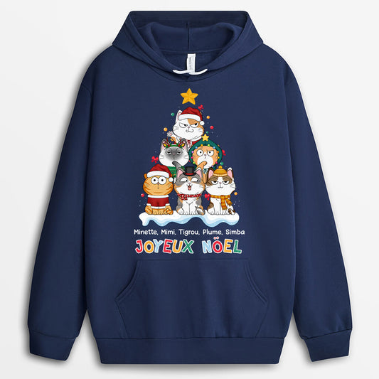 1369HFR1 sweat a capuche joyeux noel avec chats personnalise