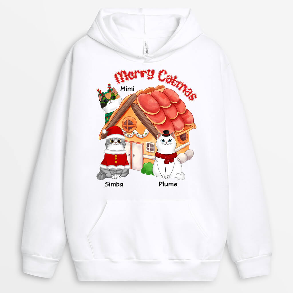 1372HFR1 sweat a capuche joyeux noel maison des chats personnalise