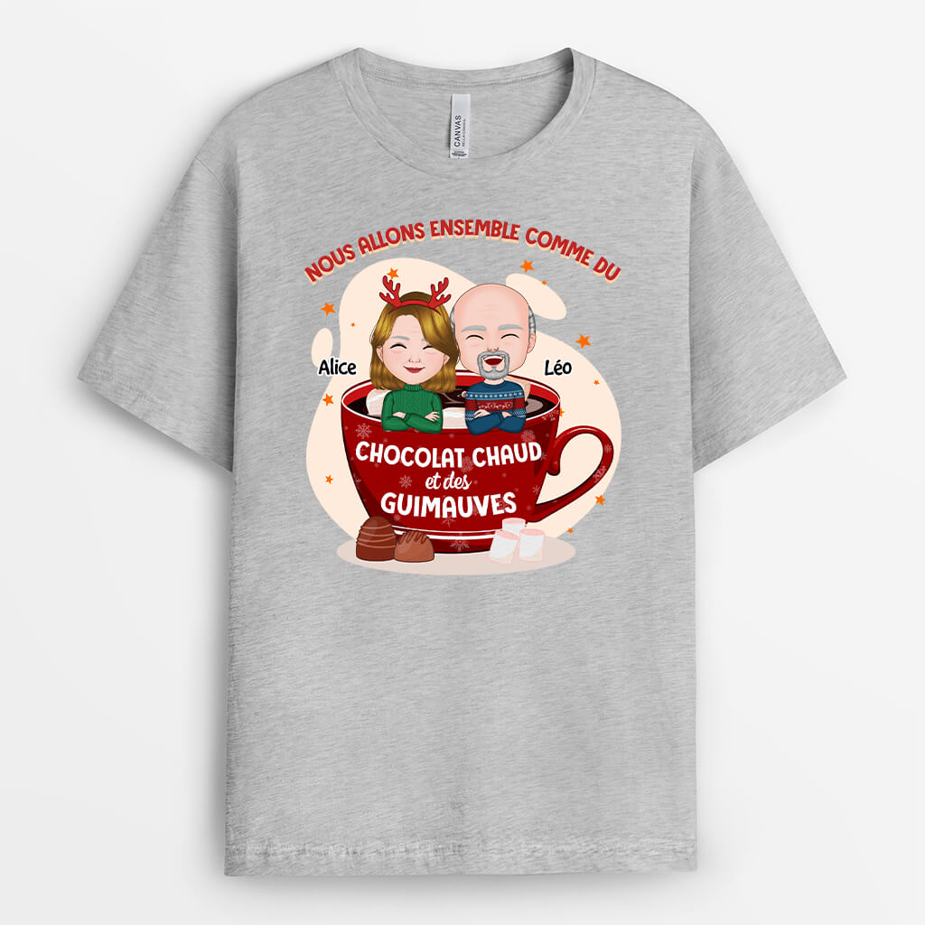 1381AFR2 t shirt nous allons ensemble comme du chocolat chaud et des guimauves personnalise