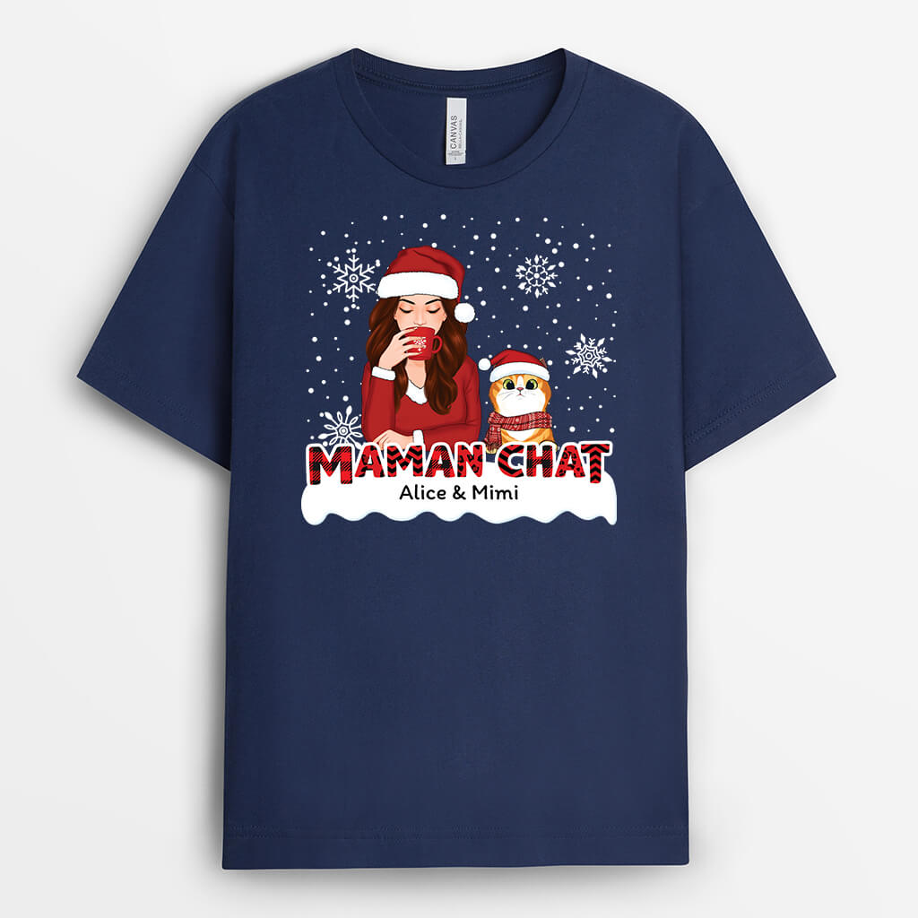 1408AFR1 t shirt maman chat motif rouge noel personnalise