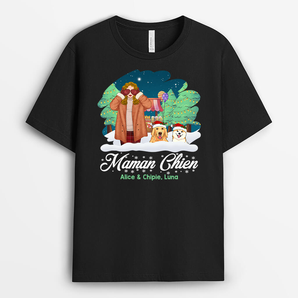 1411AFR1 t shirt maman de chien noel personnalise